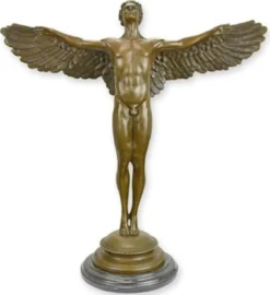 Casa Padrino Luxus Jugendstil Deko Skulptur Engel Bronze / Schwarz 56,7 x 22 x H. 60,6 cm - Bronze Figur mit Marmorsockel - Barock & Jugendstil Bronze Skulpturen