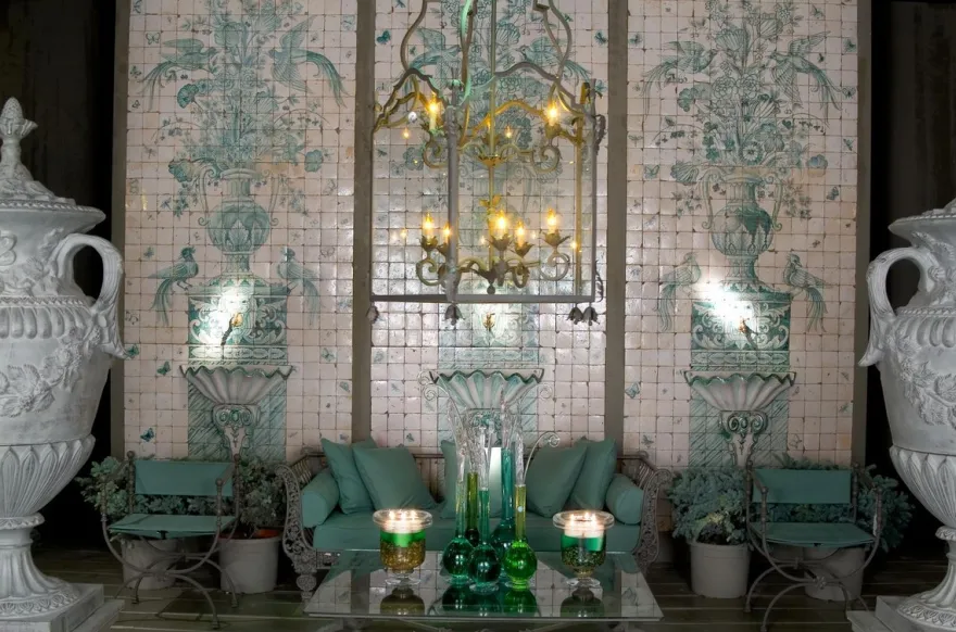 Casa Padrino Luxus Jugendstil Schmiedeeisen Gartenstuhl mit Armlehnen Grau / Grün H. 80 cm
