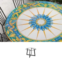 Casa Padrino Luxus Jugendstil Gartentisch Sonnenstern Ø 160 cm - Runder Esstisch aus handbemaltem Lavastein - Gastronomie Möbel - Made in Italy