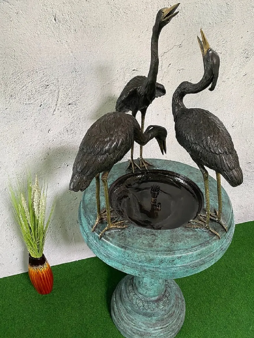 Casa Padrino Luxus Jugendstil Bronze Springbrunnen Kraniche Mehrfarbig 79 x 74 x H. 150 cm - Prunkvoller Gartenbrunnen - Gartendeko Brunnen - Barock & Jugendstil Garten Deko Accessoires