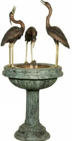 Casa Padrino Luxus Jugendstil Bronze Springbrunnen Kraniche Mehrfarbig 79 x 74 x H. 150 cm - Prunkvoller Gartenbrunnen - Gartendeko Brunnen - Barock & Jugendstil Garten Deko Accessoires