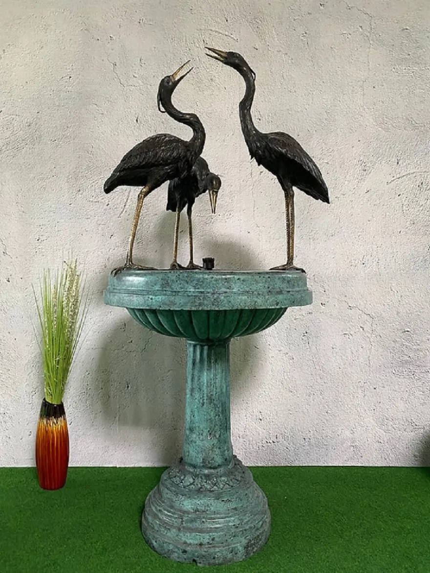 Casa Padrino Luxus Jugendstil Bronze Springbrunnen Kraniche Mehrfarbig 79 x 74 x H. 150 cm - Prunkvoller Gartenbrunnen - Gartendeko Brunnen - Barock & Jugendstil Garten Deko Accessoires