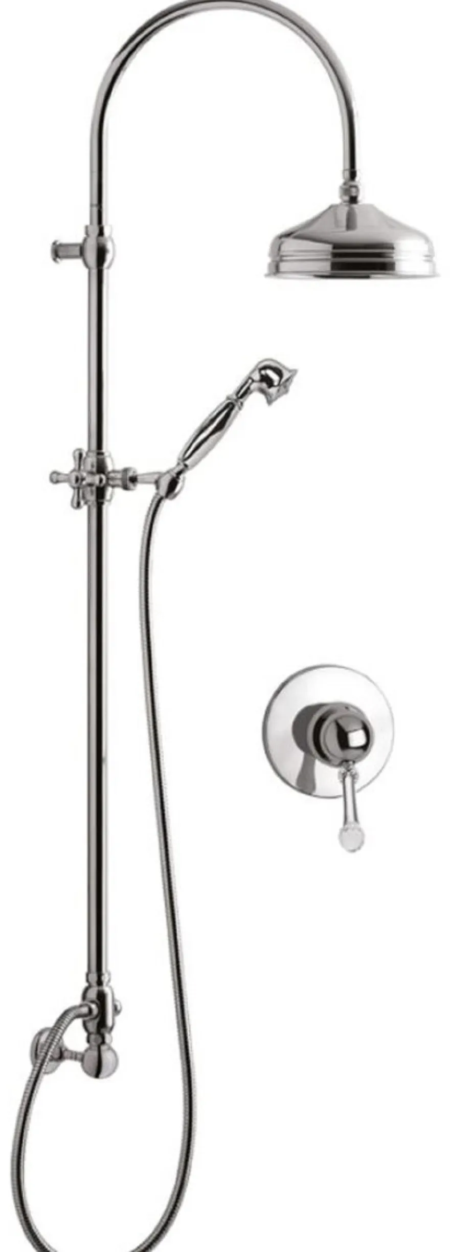 Casa Padrino Luxus Jugendstil Duscharmaturen Set mit Swarovski Kristallglas Silber - Einhelbelmischer mit Duschsäule und Handbrause - Retro Badezimmer Duschgarnitur