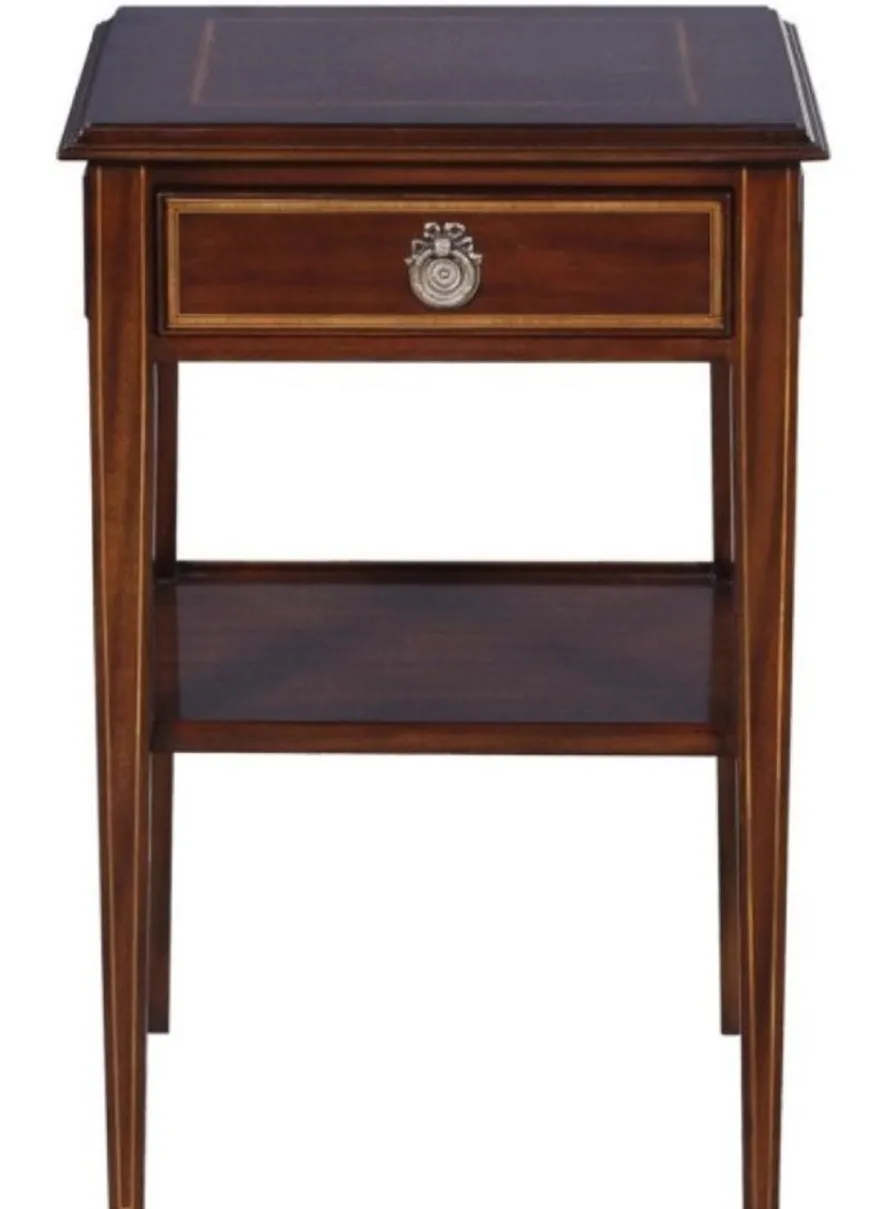 Casa Padrino Luxus Jugendstil Mahagoni Holz Wohnzimmer Beistelltisch mit Schublade Dunkelbraun / Gold 40 x 40 x H. 61 cm - Luxus Qualität
