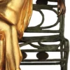 Casa Padrino Luxus Jugendstil Skulptur Dame auf Sitzbank Bronze mit Patina / Gold / Antik Grün H.65 cm - Handgefertigte Bronze Deko Figur - Luxus Qualität - Made in Italy