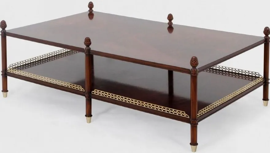 Casa Padrino Luxus Jugendstil Couchtisch Braun / Gold / Messingfarben 129 x 81 x H. 48 cm - Edler Mahagoni Wohnzimmertisch - Wohnzimmer Möbel - Luxus Qualität