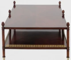 Casa Padrino Luxus Jugendstil Couchtisch Braun / Gold / Messingfarben 129 x 81 x H. 48 cm - Edler Mahagoni Wohnzimmertisch - Wohnzimmer Möbel - Luxus Qualität
