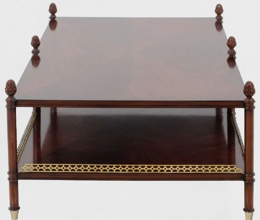 Casa Padrino Luxus Jugendstil Couchtisch Braun / Gold / Messingfarben 129 x 81 x H. 48 cm - Edler Mahagoni Wohnzimmertisch - Wohnzimmer Möbel - Luxus Qualität