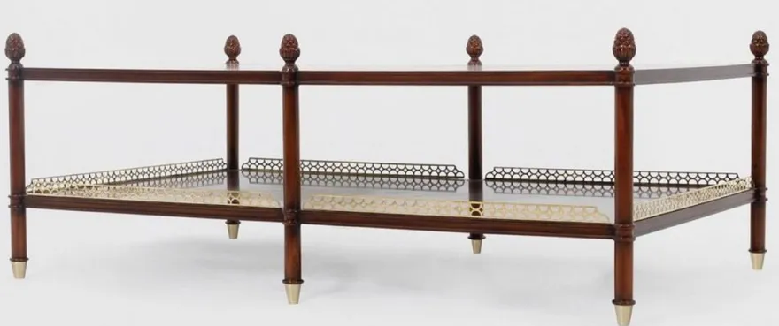 Casa Padrino Luxus Jugendstil Couchtisch Braun / Gold / Messingfarben 129 x 81 x H. 48 cm - Edler Mahagoni Wohnzimmertisch - Wohnzimmer Möbel - Luxus Qualität