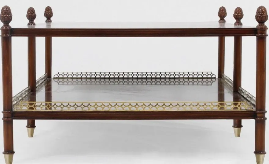 Casa Padrino Luxus Jugendstil Couchtisch Braun / Gold / Messingfarben 129 x 81 x H. 48 cm - Edler Mahagoni Wohnzimmertisch - Wohnzimmer Möbel - Luxus Qualität