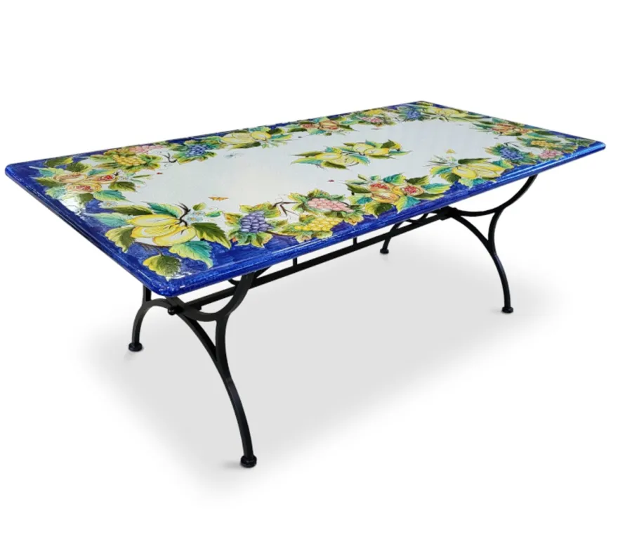 Casa Padrino Luxus Jugendstil Gartentisch Blattgirlande 200 × 100 cm - Rechteckiger Esstisch aus handbemaltem Lavastein - Gastronomie Möbel - Made in Italy