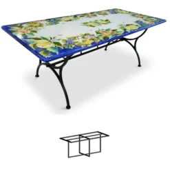 Casa Padrino Luxus Jugendstil Gartentisch Blattgirlande 200 × 100 cm - Rechteckiger Esstisch aus handbemaltem Lavastein - Gastronomie Möbel - Made in Italy