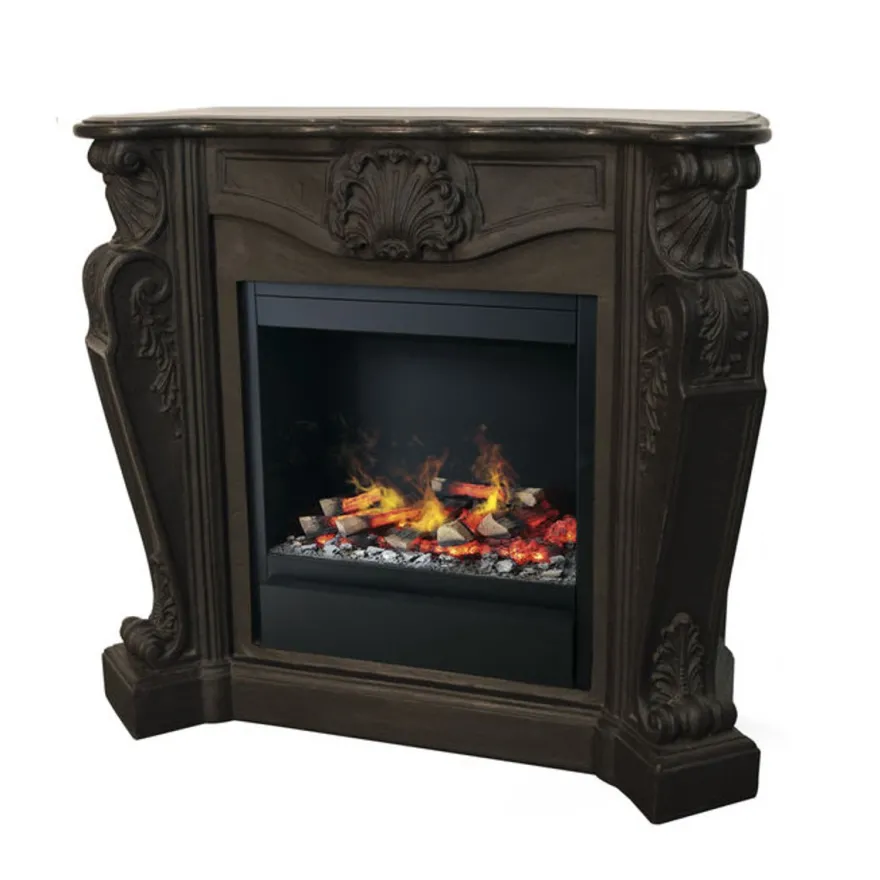 Casa Padrino Luxus Jugendstil Kamin Schwarz mit LED Wasserdampf Kamineinsatz 118 x 43 x H. 111 cm - Luxus Elektrokamin mit Dampffunktion