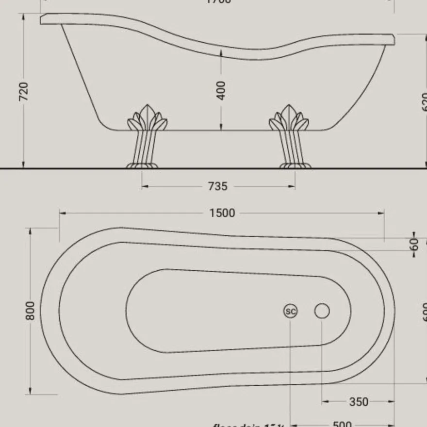 Casa Padrino Luxus Jugendstil Badewanne Weiß / Silber 170 cm - Made in Italy
