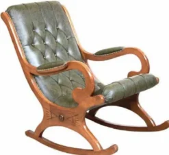 Casa Padrino Luxus Jugendstil Leder Schaukelsessel Grün / Braun - Handgefertigter Echtleder Schaukelstuhl mit Armlehnen - Barock & Jugendstil Leder Wohnzimmer & Büro Möbel - Made in Italy