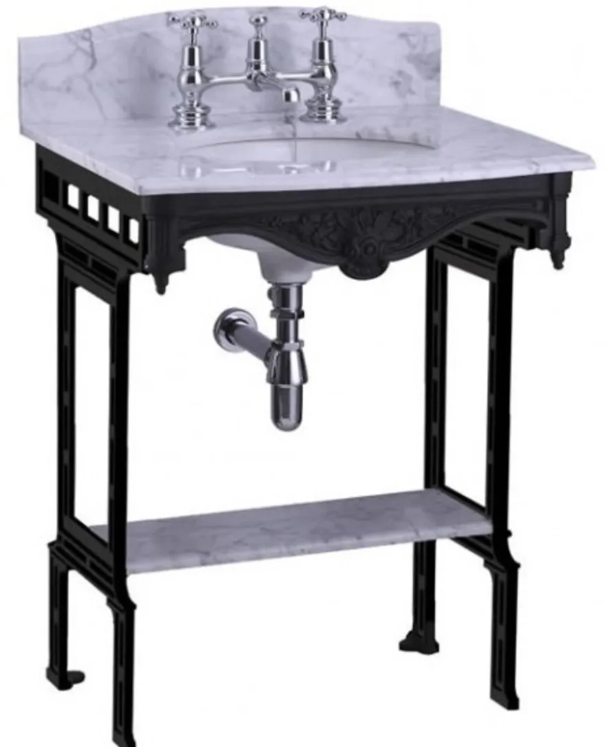 Casa Padrino Luxus Jugendstil Stand Waschtisch Weiß / Schwarz mit Marmorplatte, Höhe 957 mm