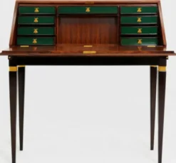 Casa Padrino Luxus Jugendstil Sekretär mit 9 Schubladen Braun / Schwarz / Grün / Gold 98 x 45 x H. 106 cm - Massivholz Schreibtisch - Barock & Jugendstil Büromöbel