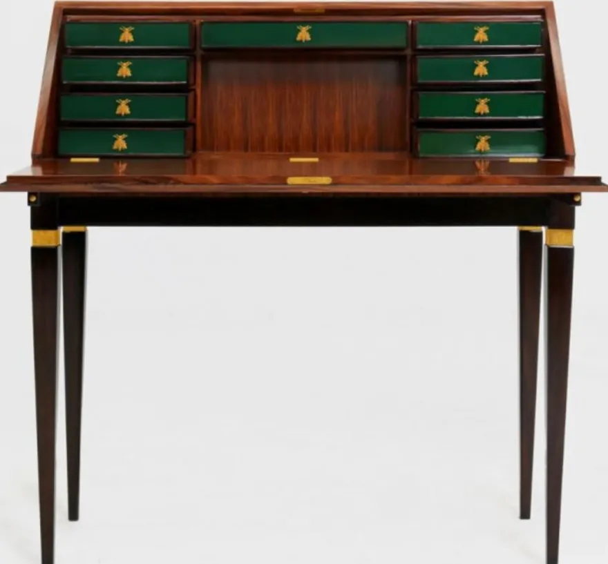 Casa Padrino Luxus Jugendstil Sekretär mit 9 Schubladen Braun / Schwarz / Grün / Gold 98 x 45 x H. 106 cm - Massivholz Schreibtisch - Barock & Jugendstil Büromöbel