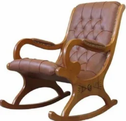 Casa Padrino Luxus Jugendstil Schaukelsessel Braun - Handgefertigter Kunstleder Schaukelstuhl mit Armlehnen - Barock & Jugendstil Wohnzimmer & Büro Möbel - Luxus Qualität - Made in Italy