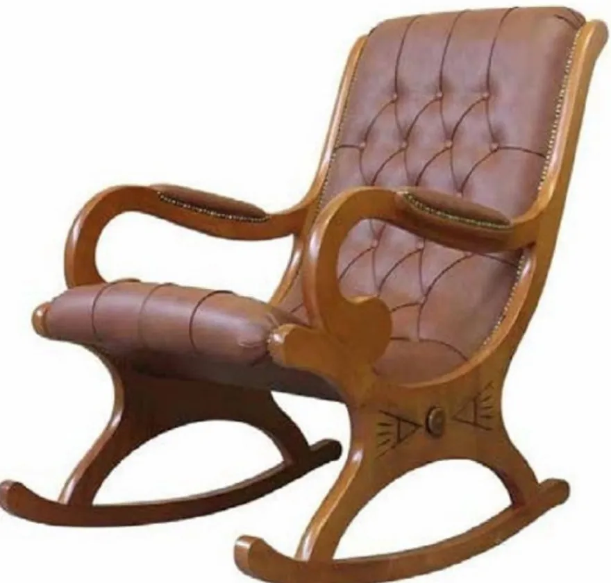 Casa Padrino Luxus Jugendstil Schaukelsessel Braun - Handgefertigter Kunstleder Schaukelstuhl mit Armlehnen - Barock & Jugendstil Wohnzimmer & Büro Möbel - Luxus Qualität - Made in Italy