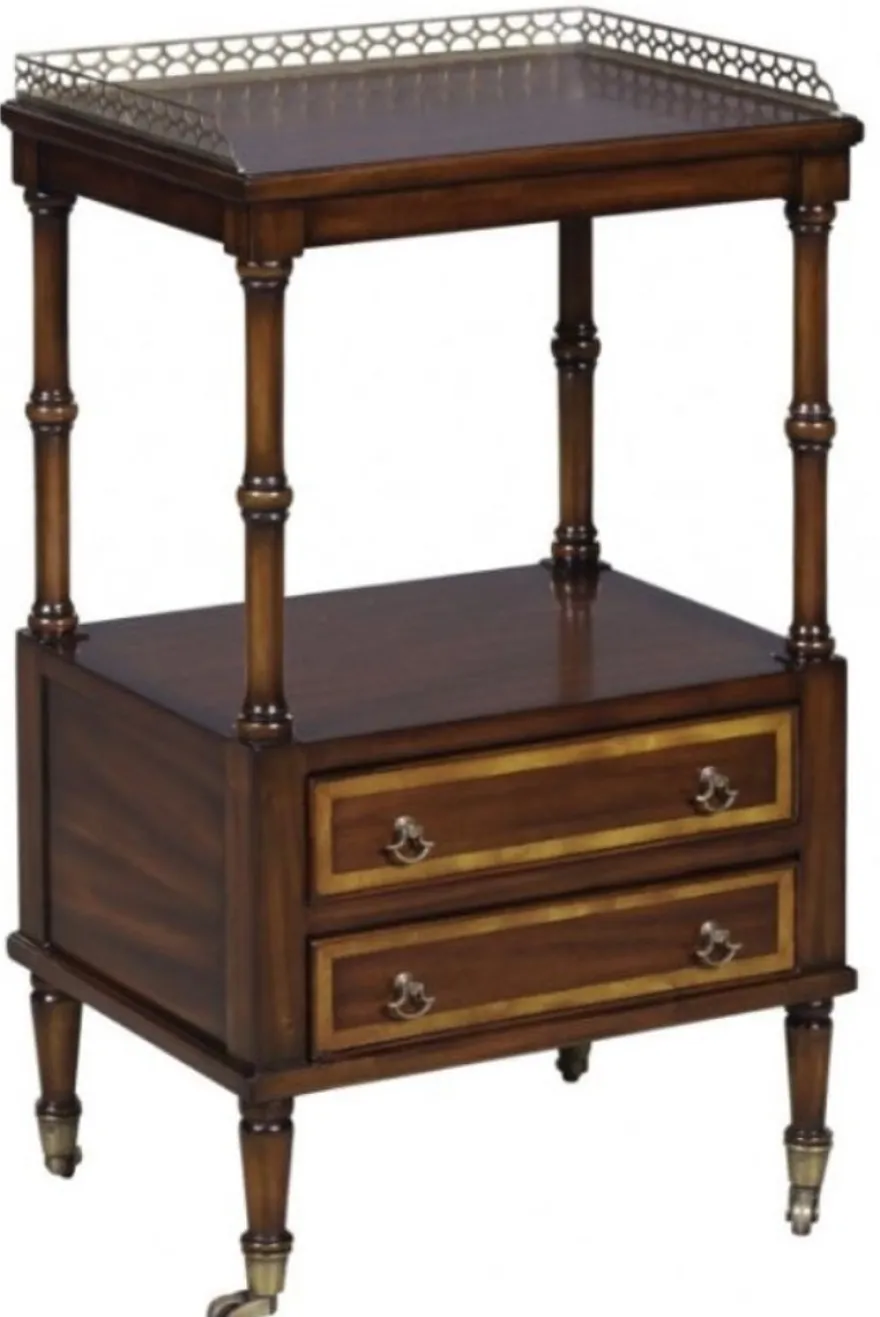 Casa Padrino Luxus Jugendstil Beistelltisch mit 2 Schubladen Dunkelbraun / Gold 42 x 33 x H. 74 cm - Telefontisch mit Rollen