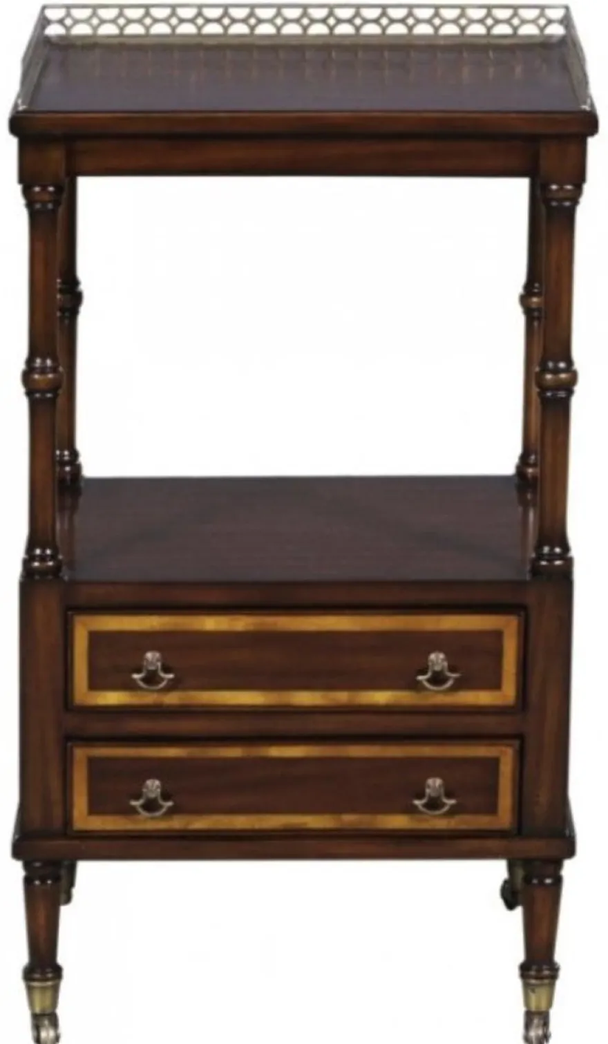Casa Padrino Luxus Jugendstil Beistelltisch mit 2 Schubladen Dunkelbraun / Gold 42 x 33 x H. 74 cm - Telefontisch mit Rollen