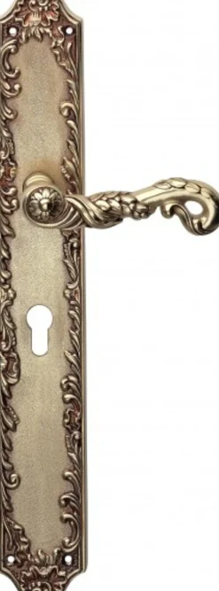 Casa Padrino Luxus Jugendstil Türbeschlag mit Schutzgarnitur Modell Milano Messing Massiv French Gold