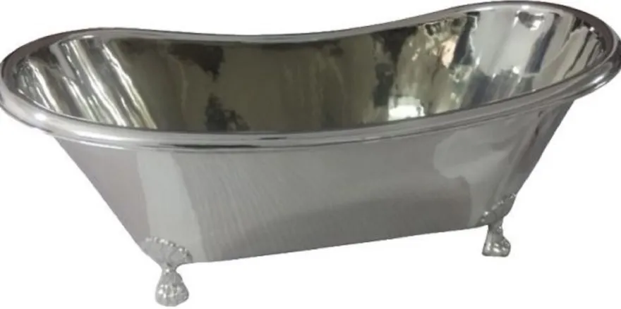 Casa Padrino Luxus Jugendstil Kupfer Badewanne Silber / Silber Verchromt 170 x 72 x H. 71 cm - Freistehende Retro Badewanne - Rustikale Kupfer Badezimmer Möbel
