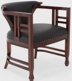 Casa Padrino Luxus Jugendstil Leder Sessel Schwarz / Dunkelbraun - Echtleder Wohnzimmer Sessel - Leder Möbel - Wohnzimmer Möbel - Barock Möbel - Jugendstil Möbel - Luxus Möbel im Jugendstil