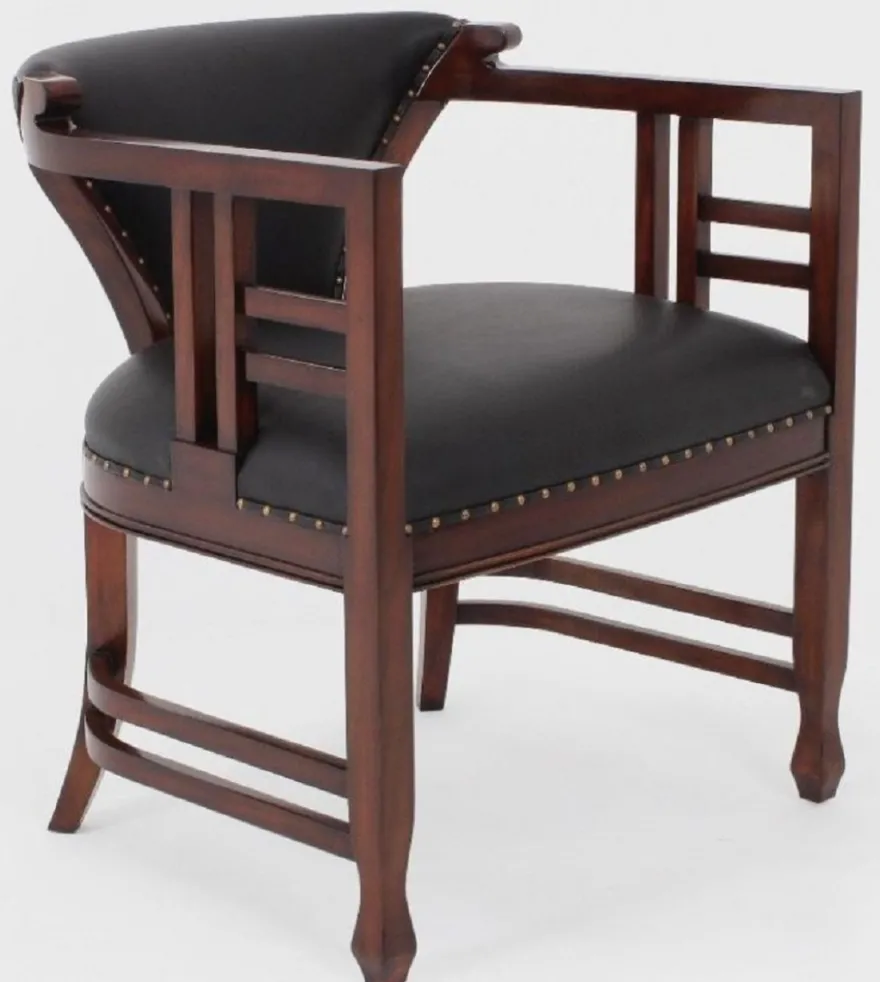 Casa Padrino Luxus Jugendstil Leder Sessel Schwarz / Dunkelbraun - Echtleder Wohnzimmer Sessel - Leder Möbel - Wohnzimmer Möbel - Barock Möbel - Jugendstil Möbel - Luxus Möbel im Jugendstil