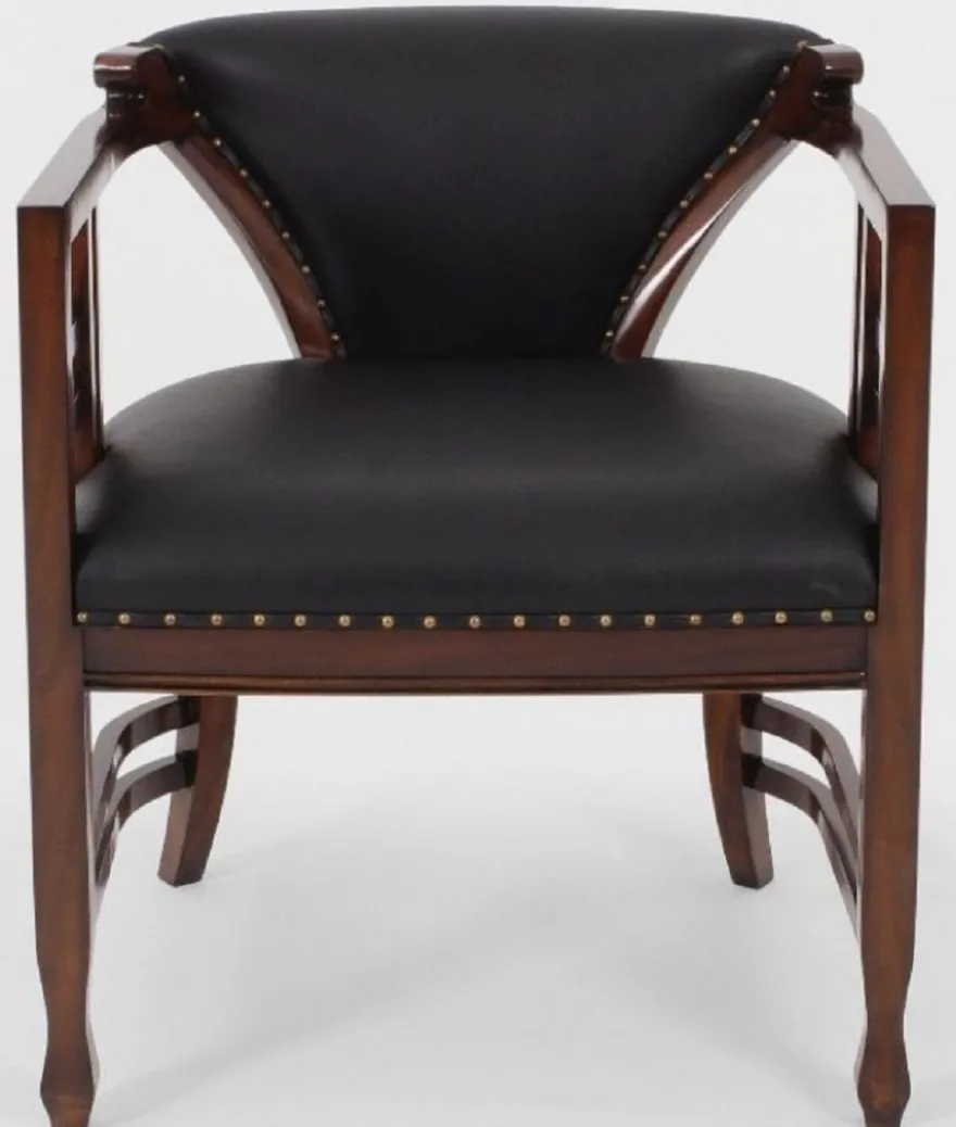 Casa Padrino Luxus Jugendstil Leder Sessel Schwarz / Dunkelbraun - Echtleder Wohnzimmer Sessel - Leder Möbel - Wohnzimmer Möbel - Barock Möbel - Jugendstil Möbel - Luxus Möbel im Jugendstil