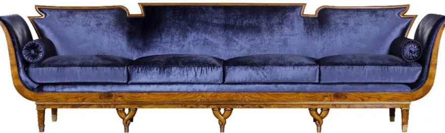 Casa Padrino Luxus Jugendstil 4er Samt Sofa Blau / Hellbraun - Edles Handgefertigtes Wohnzimmer Sofa - Barock & Jugendstil Wohnzimmer Möbel
