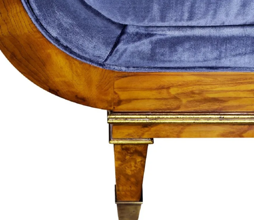 Casa Padrino Luxus Jugendstil 4er Samt Sofa Blau / Hellbraun - Edles Handgefertigtes Wohnzimmer Sofa - Barock & Jugendstil Wohnzimmer Möbel