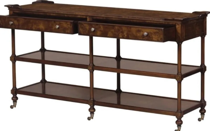 Casa Padrino Luxus Jugendstil Konsole Braun / Dunkelbraun 152 x 46 x H. 79 cm - Konsolentisch mit 2 Schubladen und Rollen