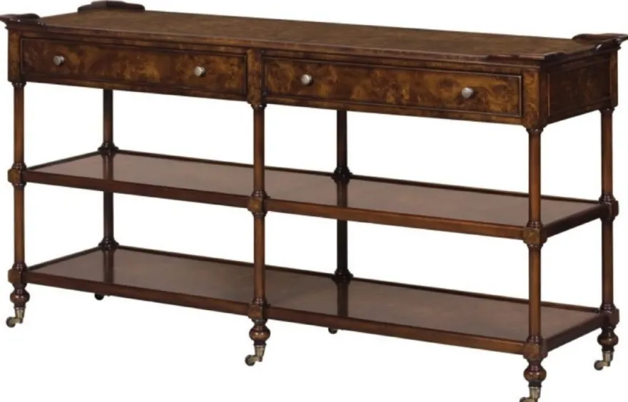 Casa Padrino Luxus Jugendstil Konsole Braun / Dunkelbraun 152 x 46 x H. 79 cm - Konsolentisch mit 2 Schubladen und Rollen