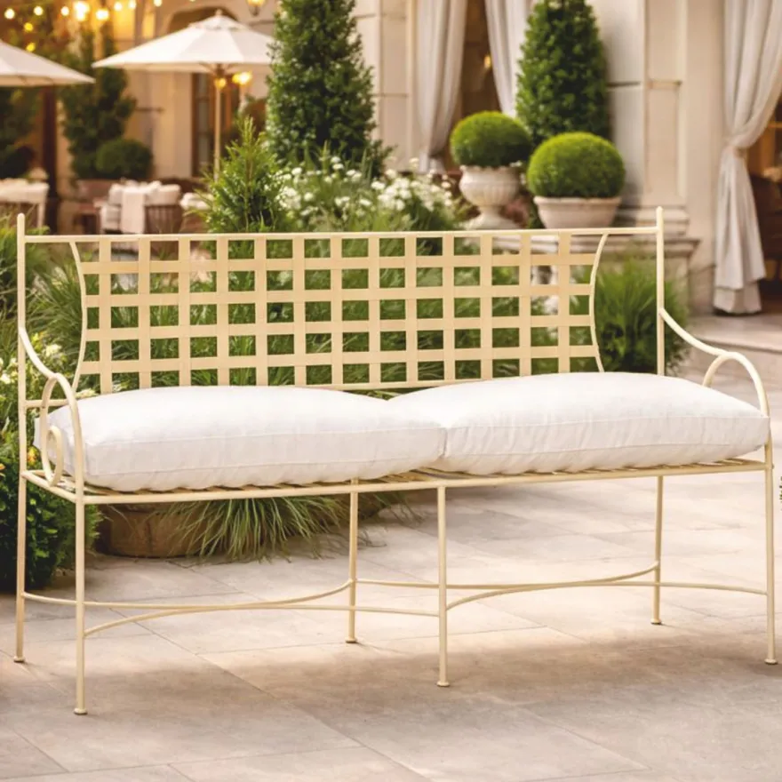 Casa Padrino Luxus Jugendstil Schmiedeeisen Gartenbank Creme / Weiß 160 cm