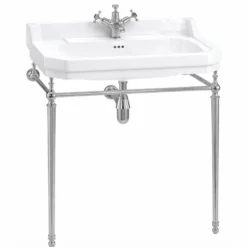 Casa Padrino Luxus Jugendstil Waschtisch Weiß / Silber 80 x 51 x H. 90 cm - Badezimmer Möbel
