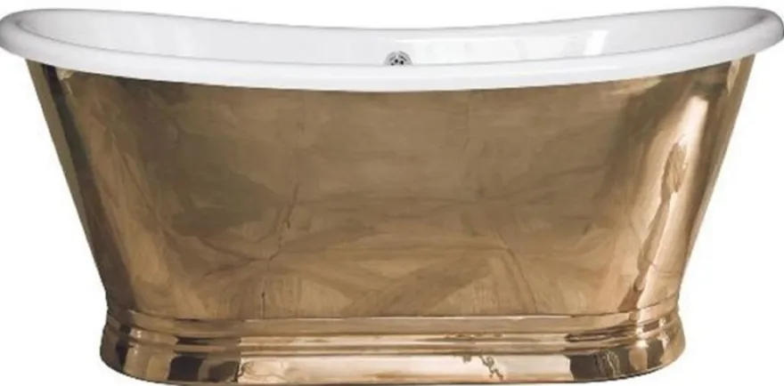 Casa Padrino Luxus Jugendstil Kupfer Badewanne Gold / Weiß 170 x 72 x H. 71 cm - Freistehende Retro Badewanne - Rustikale Kupfer Badezimmer Möbel