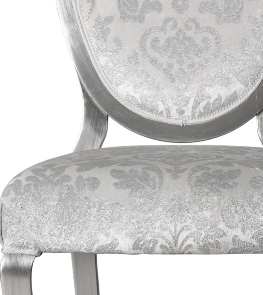 Casa Padrino Luxus Jugendstil Esszimmerstuhl 6er Set Silber / Grau / Silber 51 x 48 x H. 106 cm - Elegante Küchenstühle mit Muster - Barock & Jugendstil Esszimmer Möbel - Luxus Qualität