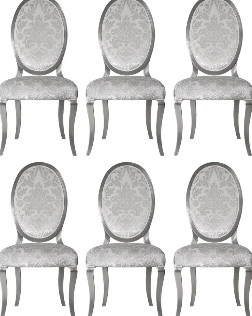 Casa Padrino Luxus Jugendstil Esszimmerstuhl 6er Set Silber / Grau / Silber 51 x 48 x H. 106 cm - Elegante Küchenstühle mit Muster - Barock & Jugendstil Esszimmer Möbel - Luxus Qualität