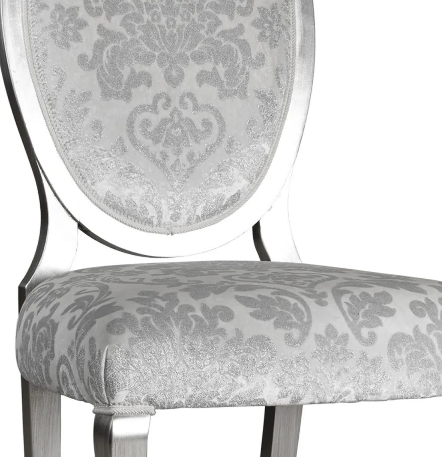 Casa Padrino Luxus Jugendstil Esszimmerstuhl 6er Set Silber / Grau / Silber 51 x 48 x H. 106 cm - Elegante Küchenstühle mit Muster - Barock & Jugendstil Esszimmer Möbel - Luxus Qualität