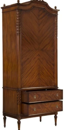Casa Padrino Luxus Jugendstil Kleiderschrank Dunkelbraun - Handgefertigter Massivholz Schlafzimmerschrank mit Tür & 2 Schubladen - Barock & Jugendstil Schlafzimmer Möbel