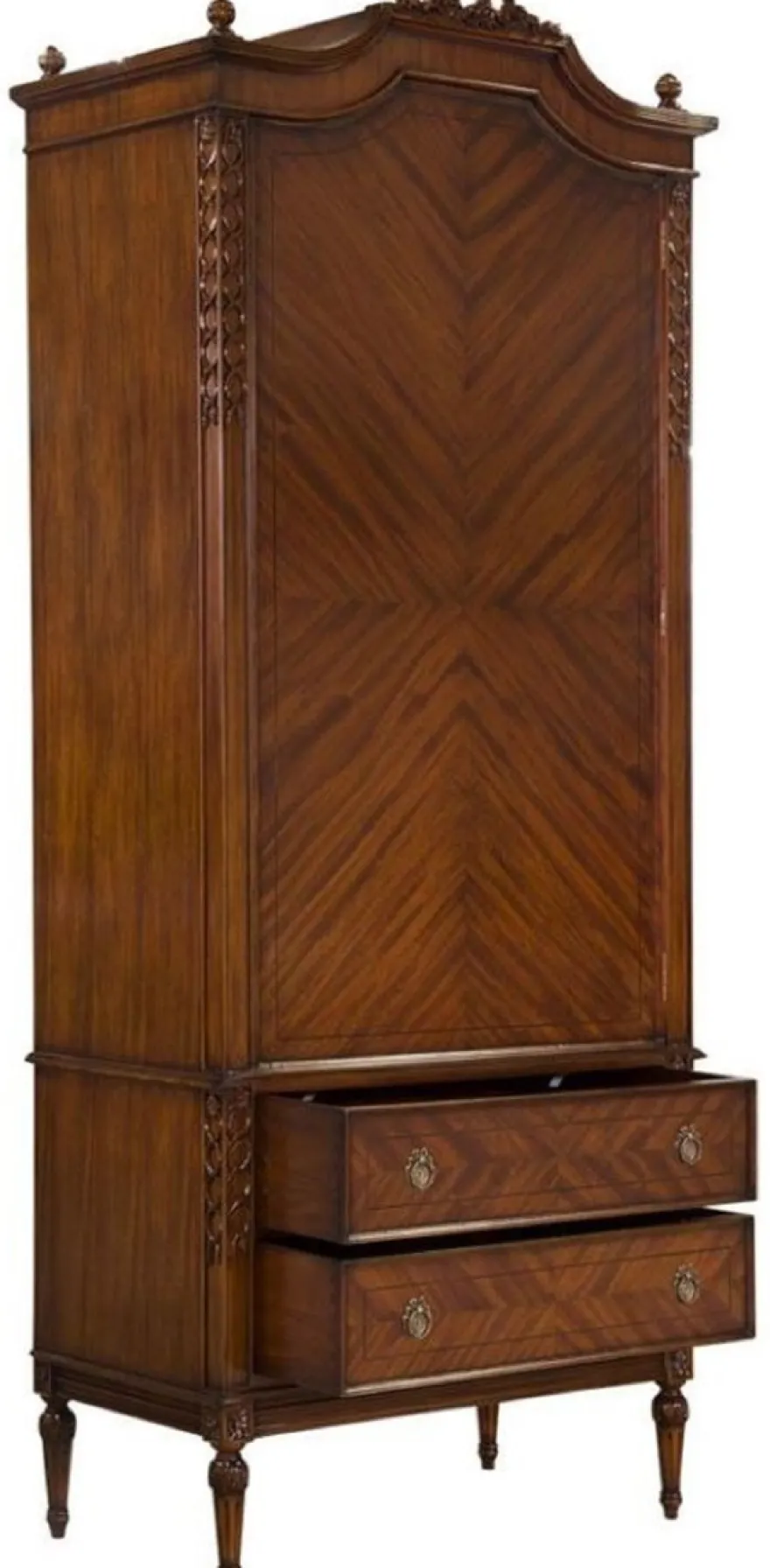 Casa Padrino Luxus Jugendstil Kleiderschrank Dunkelbraun - Handgefertigter Massivholz Schlafzimmerschrank mit Tür & 2 Schubladen - Barock & Jugendstil Schlafzimmer Möbel