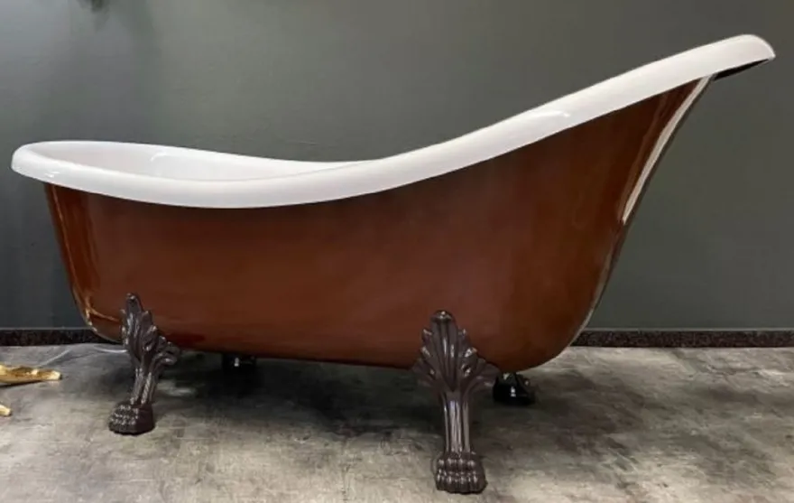 Casa Padrino Luxus Jugendstil Badewanne Mahagonibraun / Weiß 174 x 83 x H. 81 cm - Freistehende Retro Badewanne mit Löwenfüßen - Retro Badezimmer Möbel