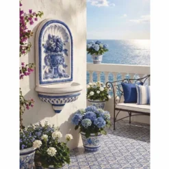 Casa Padrino Luxus Jugendstil Wandbrunnen Weiß / Blau H. 130 cm - Garten Deko