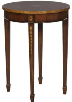 Casa Padrino Luxus Jugendstil Mahagoni Beistelltisch Braun / Gold Ø 51 x H. 69 cm - Kleiner Runder Beistelltisch mit Schublade