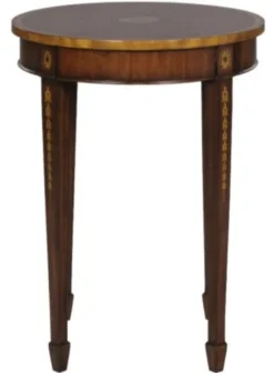 Casa Padrino Luxus Jugendstil Mahagoni Beistelltisch Braun / Gold Ø 51 x H. 69 cm - Kleiner Runder Beistelltisch mit Schublade