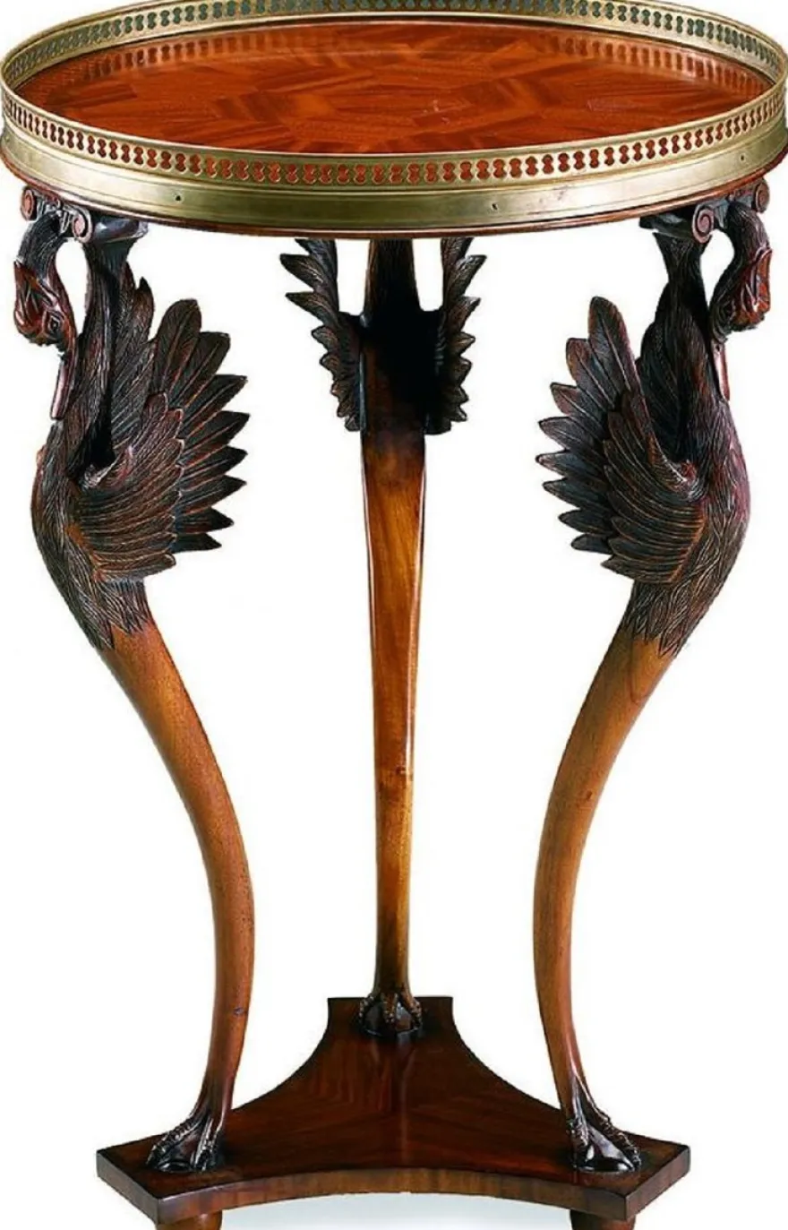 Casa Padrino Luxus Jugendstil Beistelltisch Schwäne Braun / Schwarz / Messing Ø 51 x H. 76 cm - Runder Massivholz Tisch - Wohnzimmer Möbel - Barock & Jugendstil Möbel