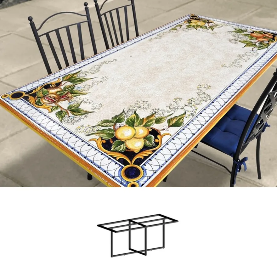Casa Padrino Luxus Jugendstil Gartentisch Zitronenzweige 180 × 90 cm - Rechteckiger Esstisch aus handbemaltem Lavastein - Gastronomie Möbel - Made in Italy