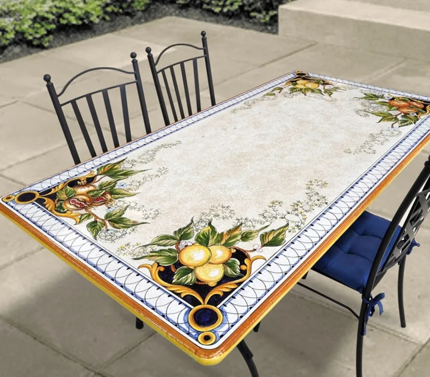 Casa Padrino Luxus Jugendstil Gartentisch Zitronenzweige 180 × 90 cm - Rechteckiger Esstisch aus handbemaltem Lavastein - Gastronomie Möbel - Made in Italy